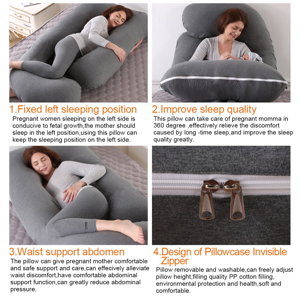 Topchances Pregnancy Pillow Maternity Belly Contoured Body  Pillow Extra Large With Knitted Cotton Cover Gray US