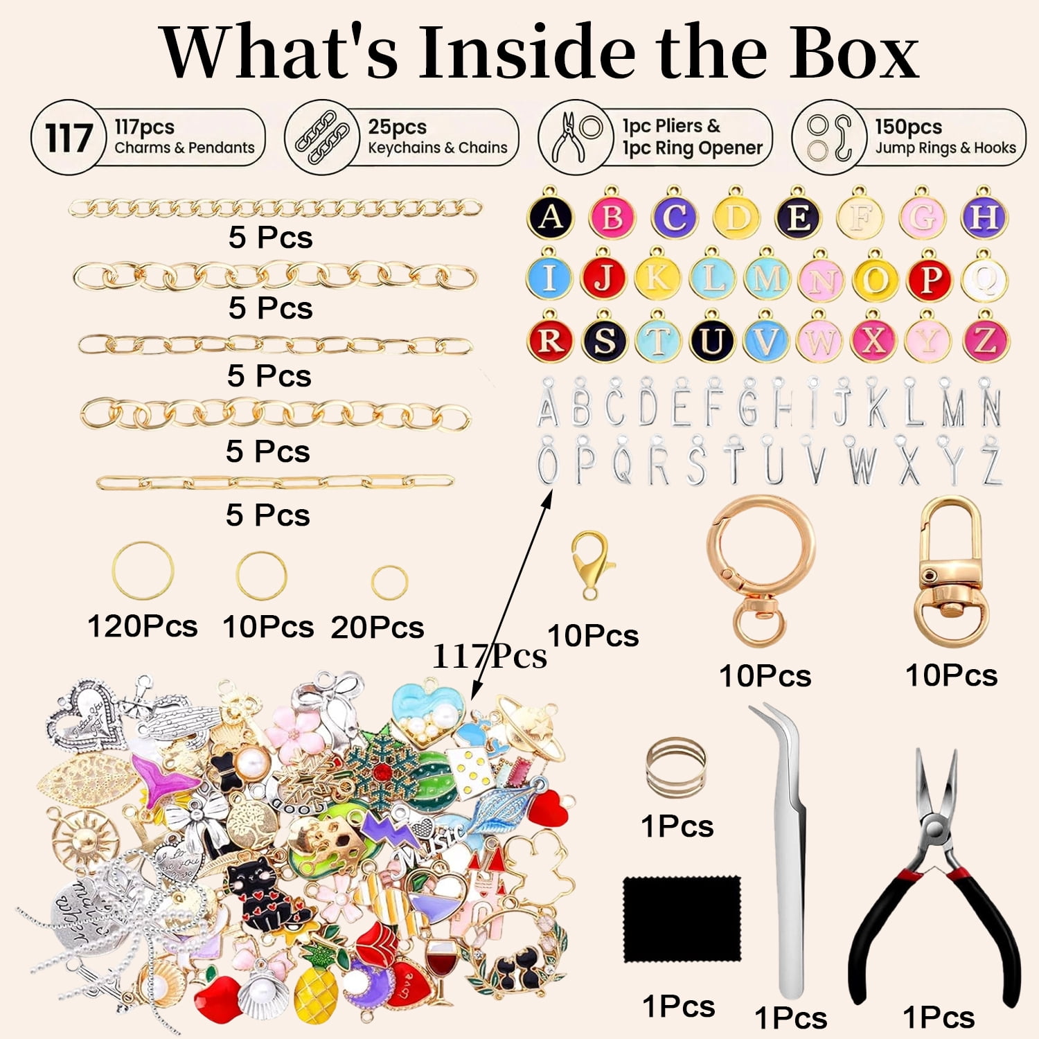 325Pcs Charms Lip Gloss Keychain Making Kit,DIY Craft Supplies with 20 Keychain Clips 25 Extender Chain 118 Charms Jewelry Plier, Jewelry Making Kit for Custom Keychains, Bags, Gifts