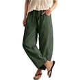 thumbnail image 6 of Women's Baggy Wide Leg Palazzo Pants Harem Pants Petite Linen Pants Drawstring Boho Barrel Sweatpants Summer Casual Flowy Breathable Trousers Beach Vacation, Spring Summer Fall, Army Green M, 6 of 9