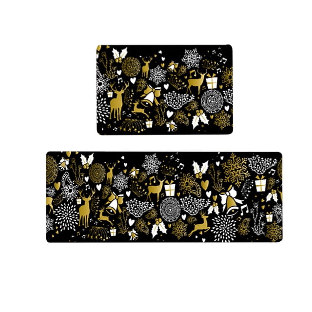 Non Kitchen Mat Runner Rug Set - 2 Piece Merry Christmas Snowman Doormats with Rubber Backing for Indoor Floors