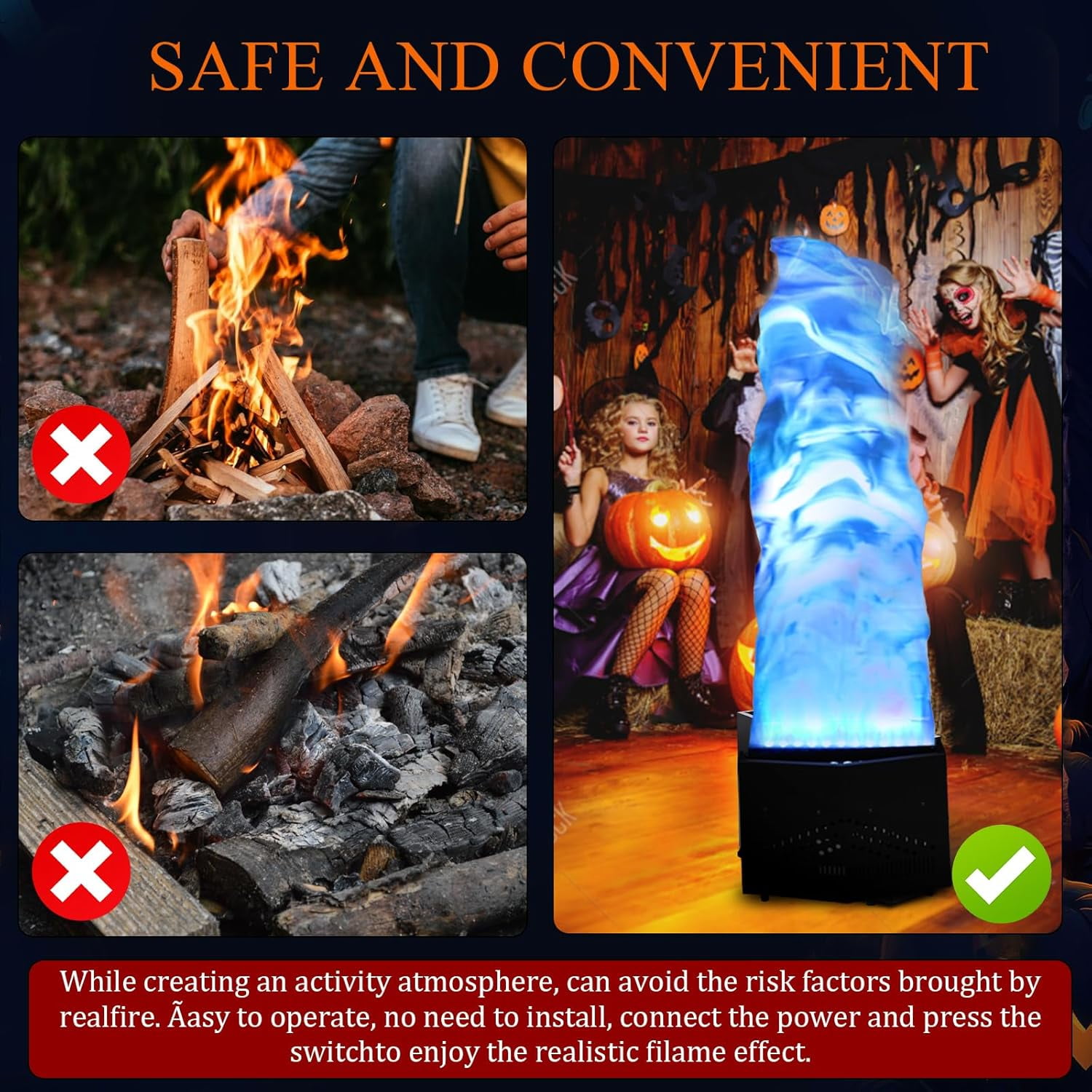 RGB Fake Fire Flame Light with 36 LED Light 5ft Artificial Simulated Flames Lamp Atmosphere Effect for Christmas decor DJ Party Stage Lighting Nightclub Campfire Party Special Holiday