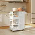 thumbnail image 2 of Lofka Kitchen Island Cart，Kitchen Island on Wheels with Storage, Coffee Cart with Adjustable Shelf, Removable Tray and 3 Side Hooks for Dining Room, White, 2 of 10