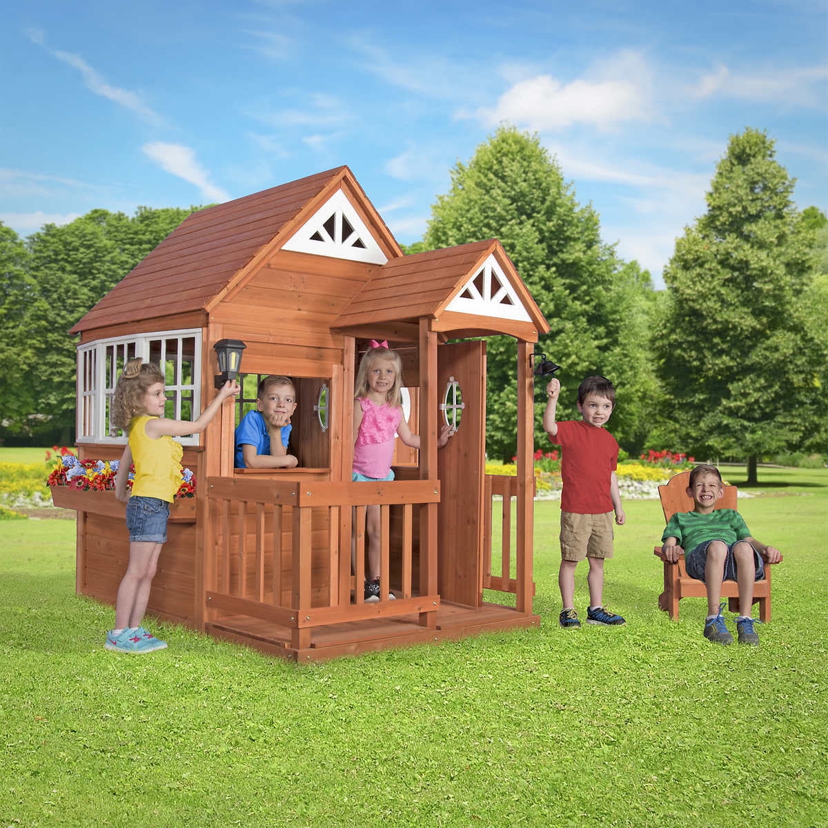backyard discovery deluxe cedar mansion playhouse