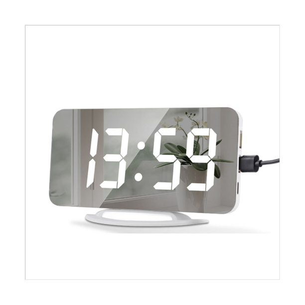 Symkmb LED Vibrating Alarm Clock Simple Digital Mirror Huge Sound