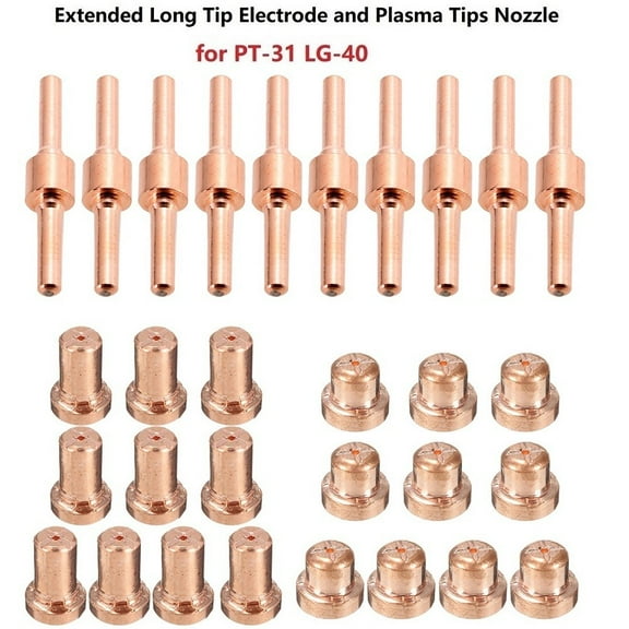 10Pcs Extended Long Tip Electrode & Plasma Cutter Nozzles For Pt31 Lg40 40A Ordinary Nozzles YIWEI