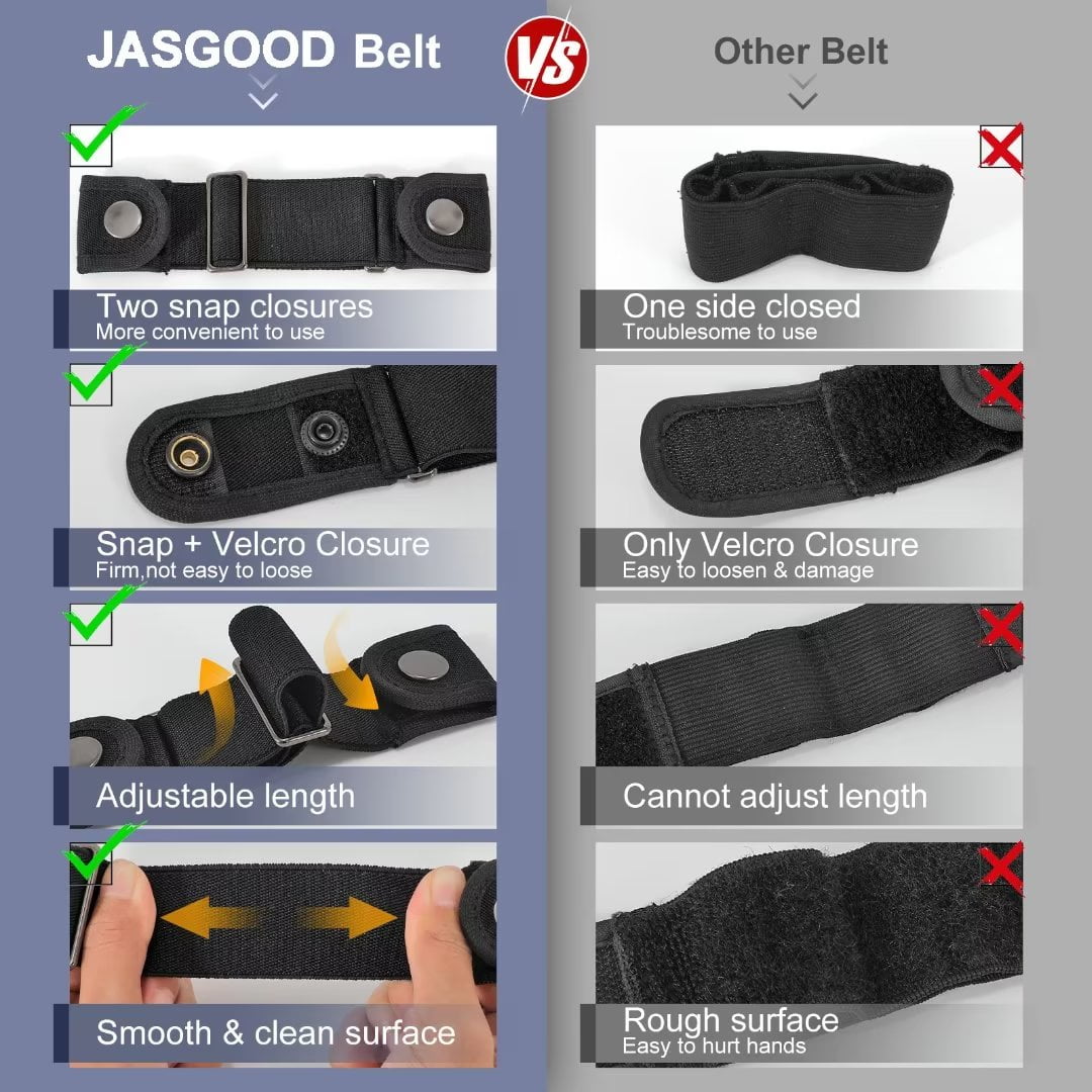 JASGOOD No Buckle Elastic 2 Loop Belt for Women and Men,No Show Belt Loops  Belt Pant Waist Tightener