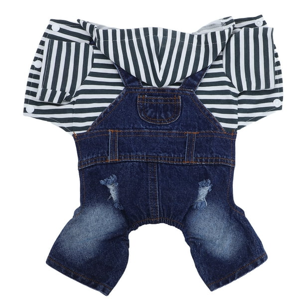 1 pieza de ropa para mascotas con capucha a rayas, monos para perros, traje de tirantes de mezclilla duradero para exteriores, talla S