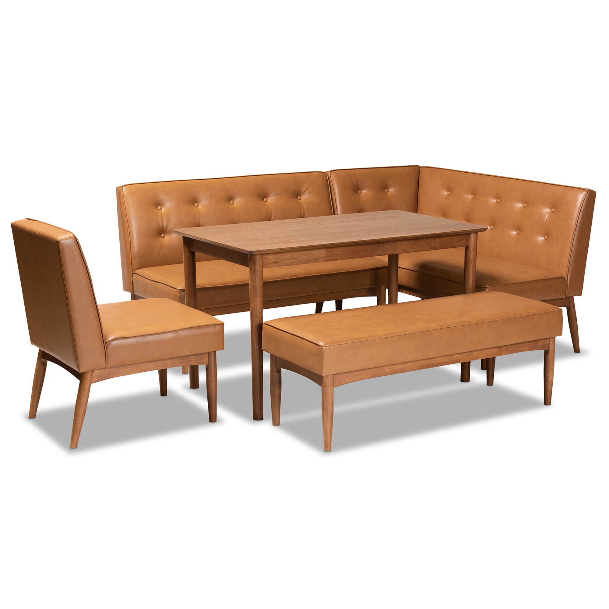 Baxton Studio Arvid Mid-Century Breakfast Set, 5-Piece, Walnut brown