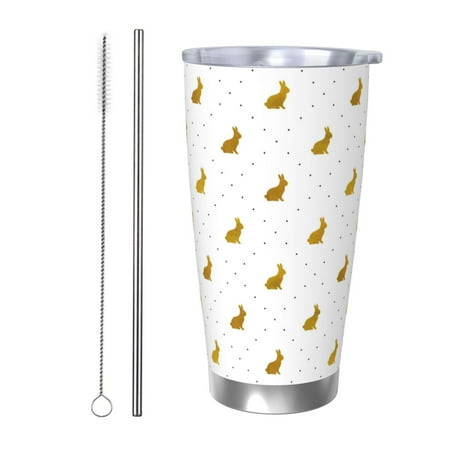 

Gukieu Gold Rabbit Print 20OZ Car Cup Vacuum Stainless Steel Leak-proof Thermos Cup Unisex Suitable for Home Outdoor and Sports-Straw Two-piece Set