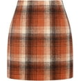 thumbnail image 2 of Womens Wool Plaid Mini Skirt Fall Winter High Waisted Bodycon Pencil Skirt, 2 of 6