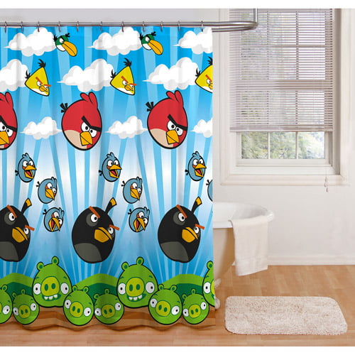 Rovio Angry Birds Red Bath Rug Shower Curtain Lot 2 Mat Blue Microfiber Pigs Set 