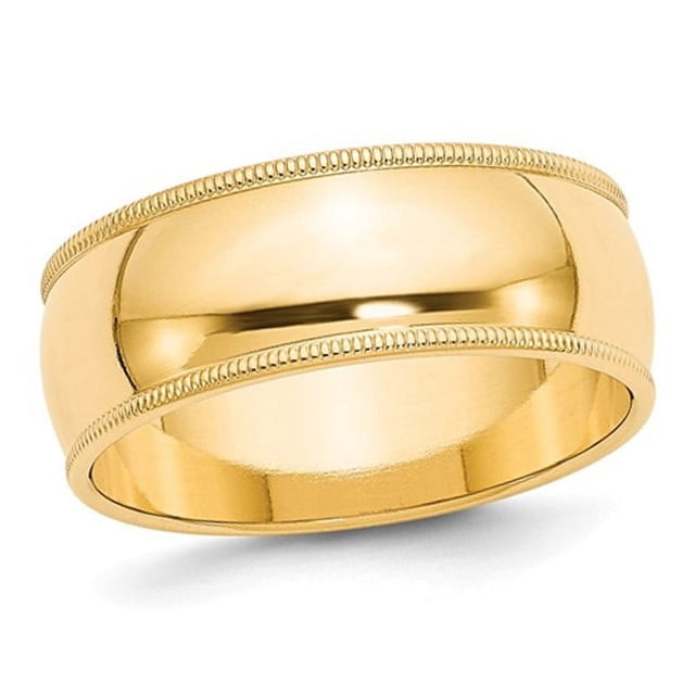 Mens 14K Yellow Gold 8mm Milgrain Wedding Band Ring
