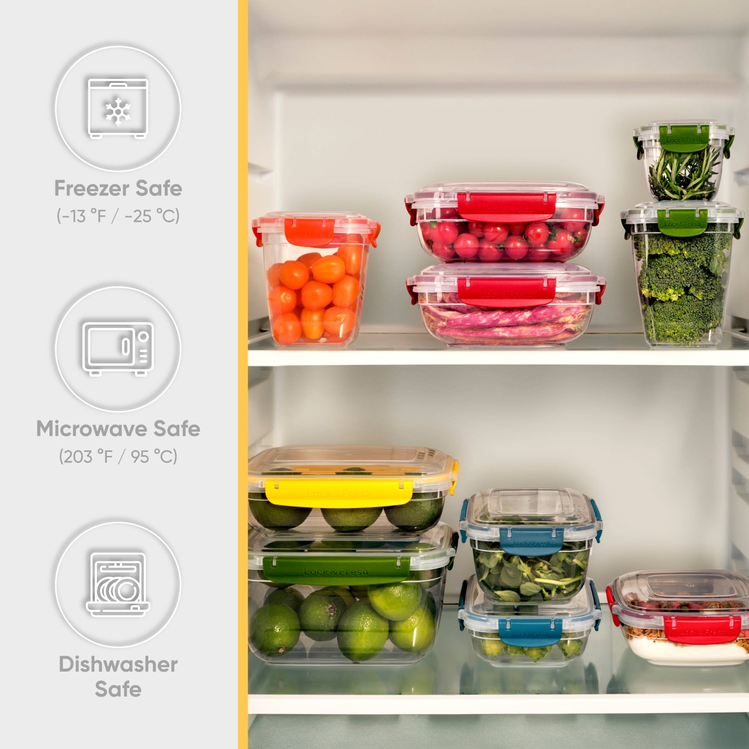 Superio Lock and Fresh Airtight Food Storage Containers with Lids for Kitchen Pantry Organization , BPA Free, Lunch, and Meal Prep Plastic Containers, 30 oz. Square Sealed Container, Red, 4 pack