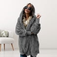 thumbnail image 3 of Women Winter Jacket Double-sided Wear Thick Fleece Hooded Pockets Mid Length Solid Color Warm Casual Daily Wear Long Coat, 3 of 7