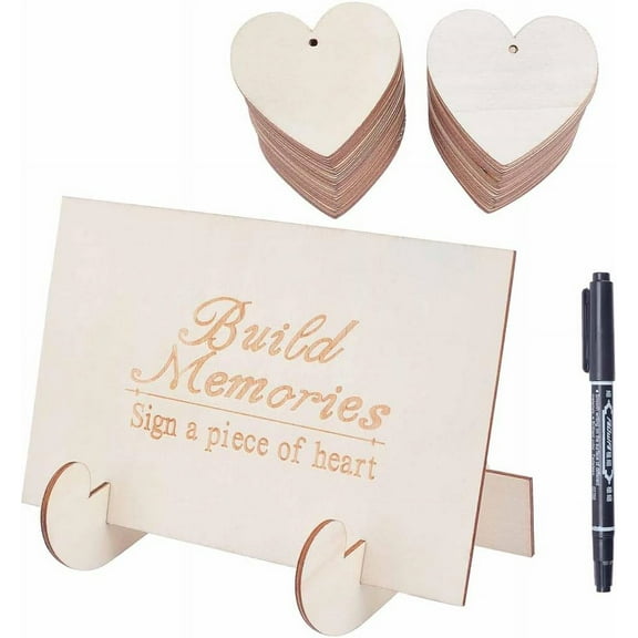 Wedding Guest Book Alternative for Guests to Sign with 3PCS Pens and 100PCS Wooden Sign Hearts Rustic Wedding Decorations for Wedding Decorations Shower Birthday Mixed Color