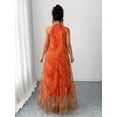 thumbnail image 2 of Orange Floral Mesh Sleeveless High-Neck Tiered Maxi Dress For Women, 2 of 6