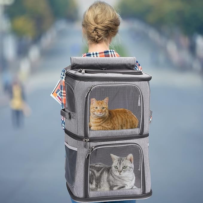 bathprove 2-in-1 Double Pet Carrier Backpack for Small Cats and Dogs, Portable Pet Travel Carrier, Super Ventilated Design, Ideal for Traveling Large Size