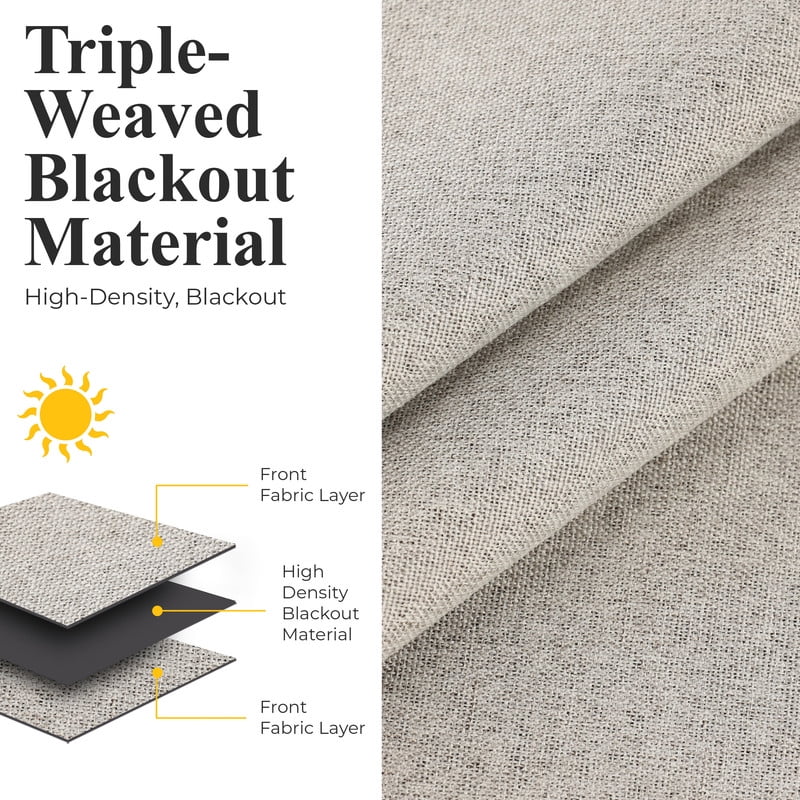 Superior Neal 100% Blackout Curtains Set of 2, Grommet Curtain Pannel Pair, Flax Beigne, 52"W x 96"L