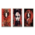 thumbnail image 2 of Designart "Red & Black Vintage Oriental Beauty IV" Japon Woman Framed Wall Art Set Of 3 - Red Woman Japon Frame Gallery Set For Office Decor, 2 of 7