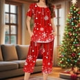 thumbnail image 2 of Feancey Cute Lounge Sets for Women Christmas Pajamas Button Up Short Sleeve Pleated Tops and Capri Pants Matching Pjs Set Fashion Gift Ideas Red L, 2 of 7