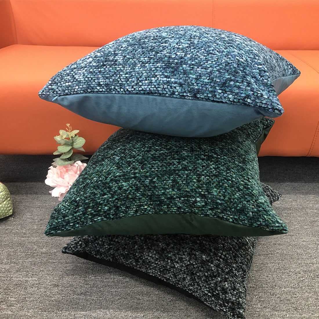 Chenille Textured Decorative Throw Pillow Covers for Sofa Living Room Home, Cozy Accent Cushions for Families & Apartments, 18x18 Inch