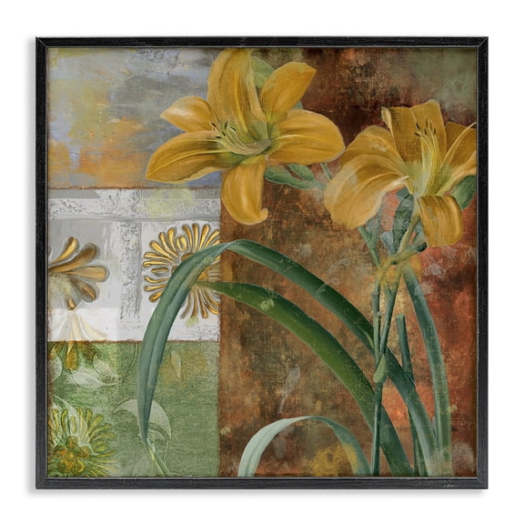 Stupell Industries Victorian Yellow Lilies on Vintage Tile Black Framed Giclee Art, 12 x 12, by Sasha
