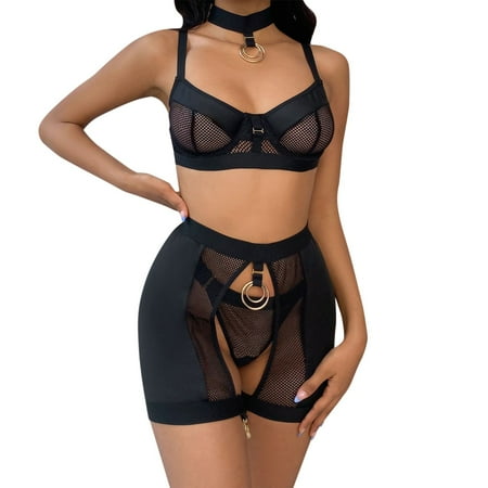 

Women Fashion Pure Color Bandage Mesh Splicing Underwear With Leg Rings Underwear Corset Dress Lingerie for Women Sleeping Bra with Back Closure