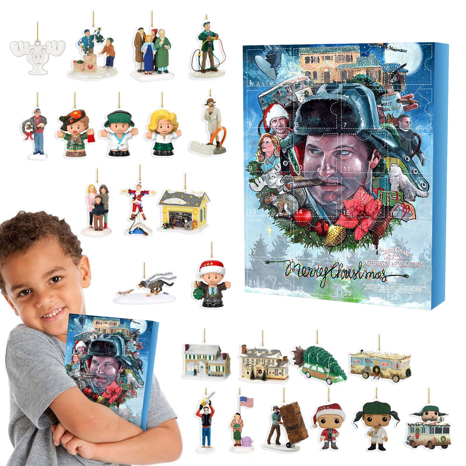 Calendrier de l'Avent de Noël de Lampoon National, Mini Ornements Arbre de Noël Petite Décoration Pendentifs 2D Étiquettes Calendrier de l'Avent 2024, Petit Ornement Calendrier de l'Avent
