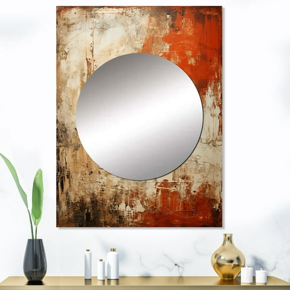 Designart "Chaotic Orange Collage I" Abstract Collages Mirror Wall Decor - Modern Beige Abstract Large Printed Mirror Wall Decor For Bedroom - 40" x 30" Inch
