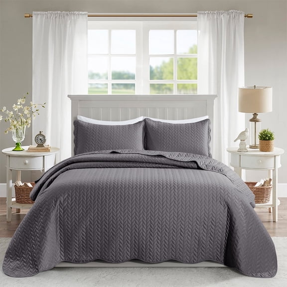Moonlight20015 Twin Quilt Set Reversible Lightweight Bedspread with 1 Shams All-Season Comfort in Gray