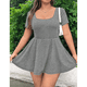 thumbnail image 5 of Vestido Mini para Mujer, Escote Cuadrado, Corta, Dobladillo con Volantes y Pantalones Cortos Incorporados, Gris, Talla S, 5 of 10