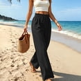 thumbnail image 6 of Liuinsasek Womens Wide Leg Pants Solid-Color High-Waisted Casual Drawstring Pants Elastic Waistband with Ruffle Trim Lightweight and Comfortable, 6 of 7