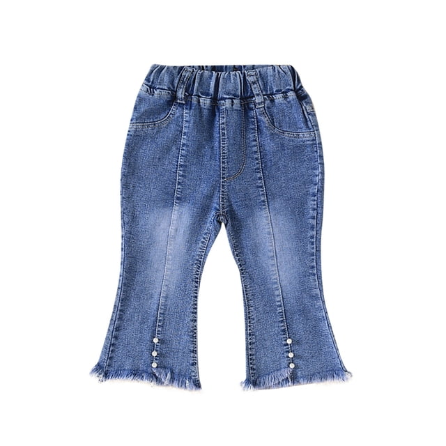 Odeerbi 1-6 Años Niñas Pantalón Vaquero Acampanado Raw Hem Pantalón Vaquero Ancho Casual Loose