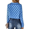 thumbnail image 5 of Xuanfei Women Plaid Lapel Collar Single-Breasted Long Sleeve Shirt Top, 5 of 7