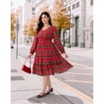 thumbnail image 5 of CASSIE LIZ Dresses for Women Plus Size 2X Casual Red Plaid Fall Sundresses Fashion Midi Elastic Waist Dresses Long Sleeve Elegant V Neck Loose Fit Winter Dress With Pocket 2XL 18W 20W, 5 of 7