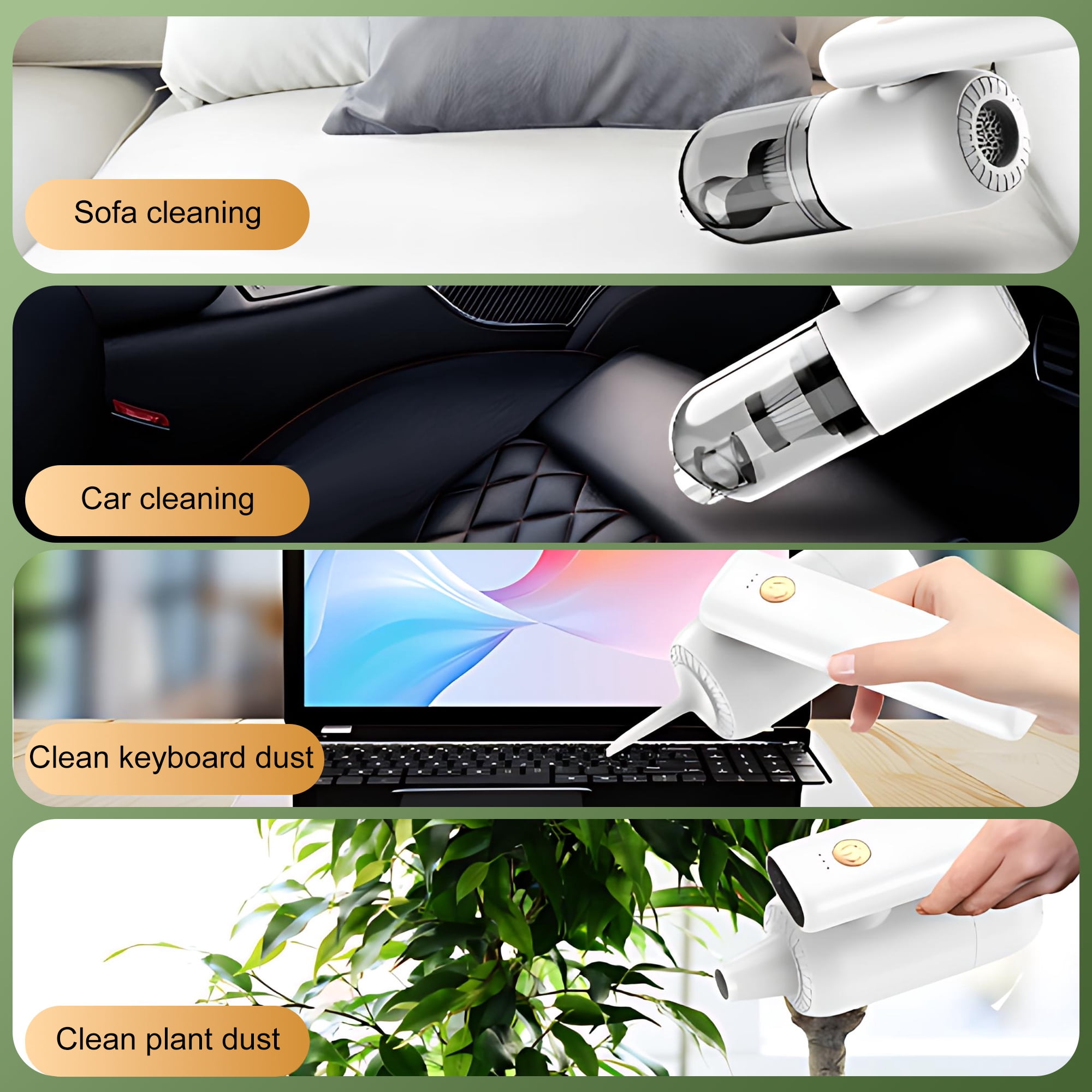 Pecham 10000Pa Mini Car Vacuum Cleaner, 4-in-1 Handheld Vacuum with Dual LED Light for Wet/Dry, Portable Car Vacuum Cordless with Multi-Nozzles for Home, Car and Pet Hair