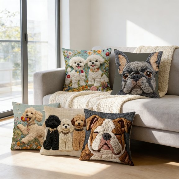 Throw Pillow Cover 18x18 Inch Animals Print Dog Imitation Embroidery Decorative Cushion Case Soft Polyester Pillowcase for Home Bedroom Sofa Decor by PALIFEUR