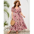 thumbnail image 2 of Plus Size Wedding Guest Maxi Dresses for Curvy Women, Summer Casual Floral Long Party Sundress with 3/4 Sleeve, 2 of 8