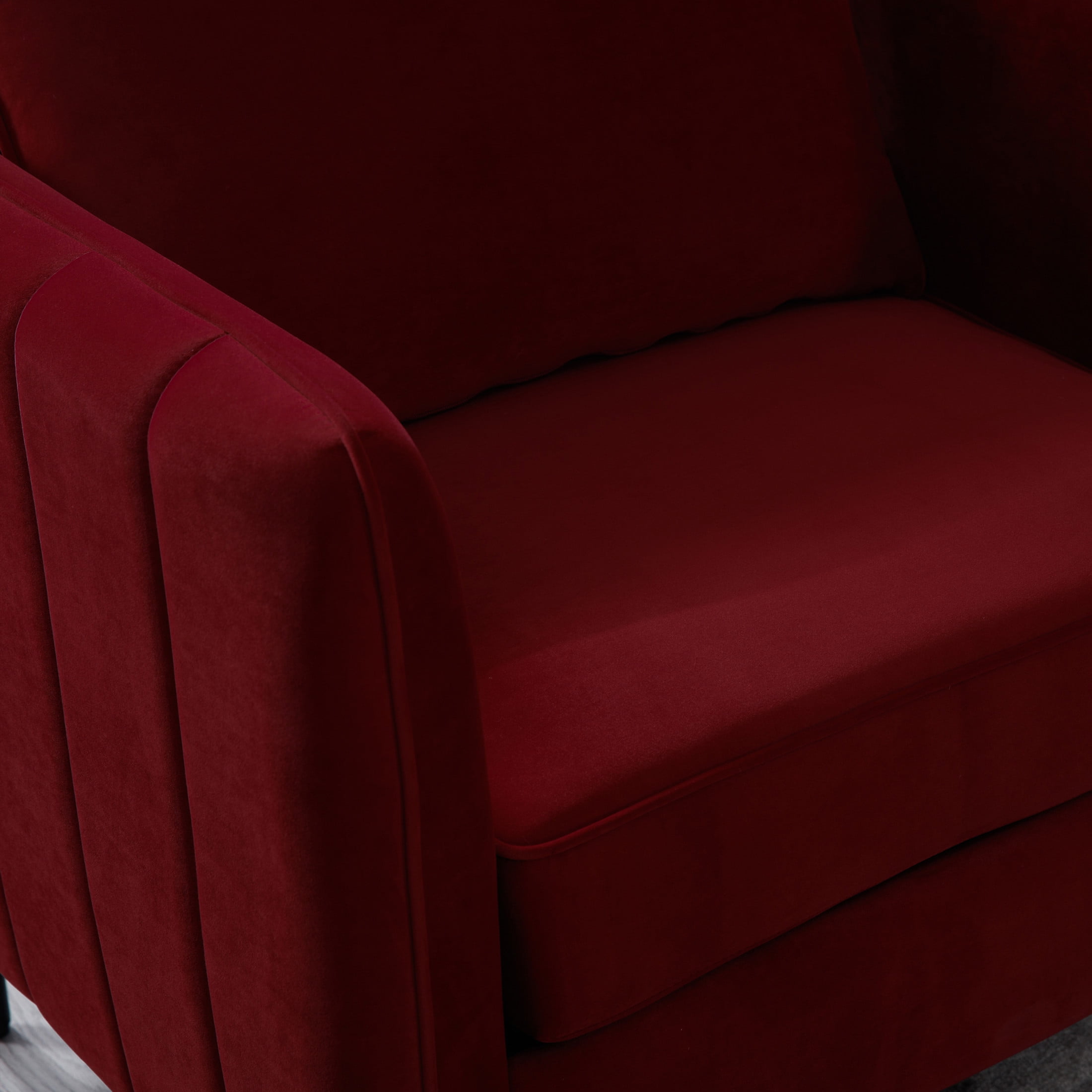 Noble House Mid-Century Modern Velvet Upholstered Accent Chair with Pillow, Metal Legs, Wine Red