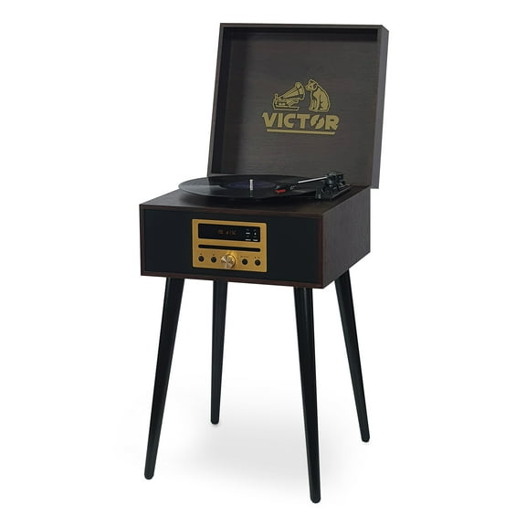 VICTOR Newbury 8-in-1 Turntable Music Center w/ Chair Height Legs, Espresso (VWRP-3500-ES)