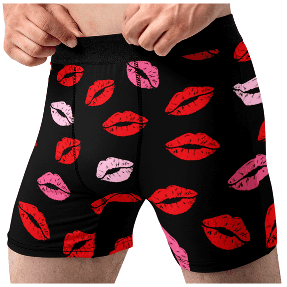 Mens Lipstick Kisses all Over Valentines Day Boxer Briefs Underwear Novelty Gift