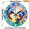 thumbnail image 3 of A 10-inch 2D flat "Pretty Pisces" themed wooden silent wall clock. It is an excellent choice for Halloween/Easter/Christmas gifts and is suitable for modern home decoration art., 3 of 7