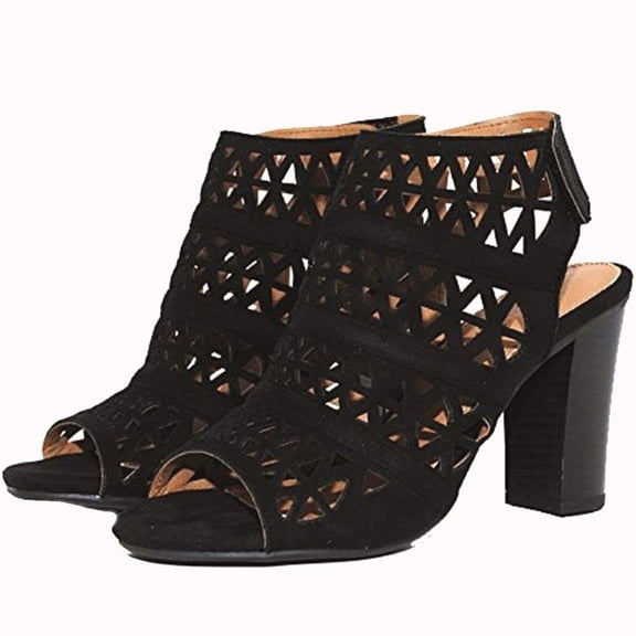 Trendsup Hush-03 Women's Perforated Block Heel Dressy Sandals Trendy Open Toe Mule BLACK 8