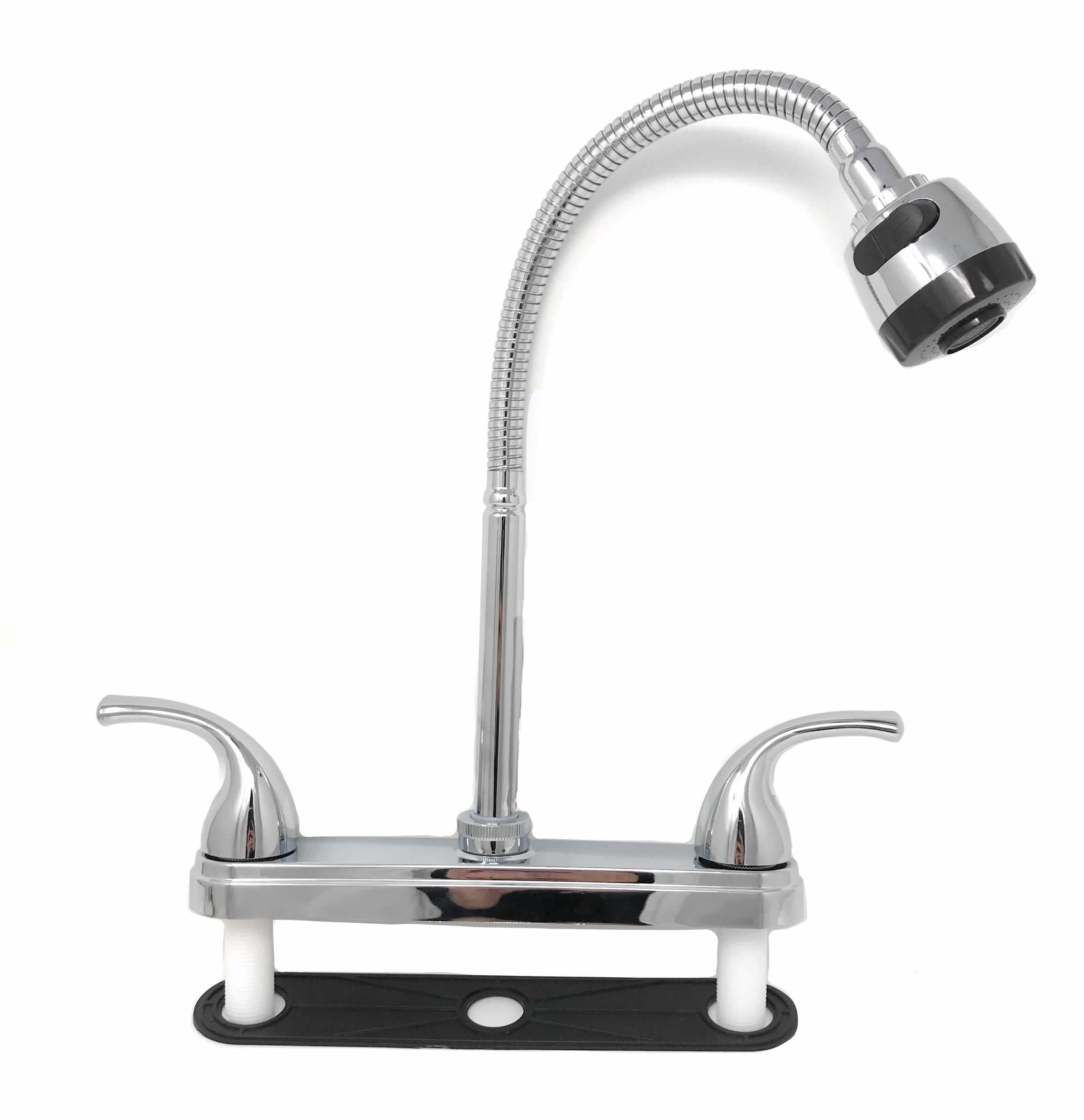 8" Center Set Two Handle Kitchen Chromed Plastic Faucet with Tall Flexible Spout for Kitchen RV Camper Motorhomes Office ADA