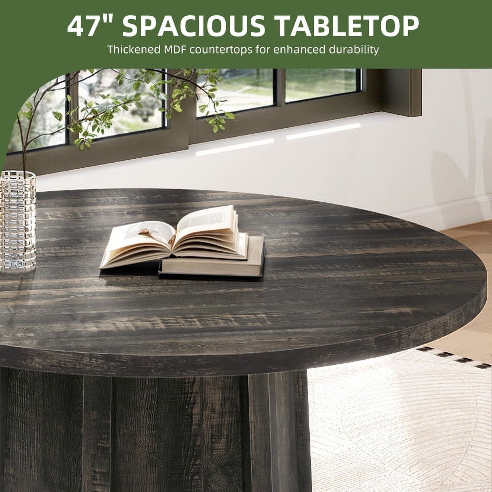 Uforic 47" Wood Dining Table for 4 People, Farmhouse Round Kitchen Table, Circle Dining Table for Kitchen Living Room, Gray