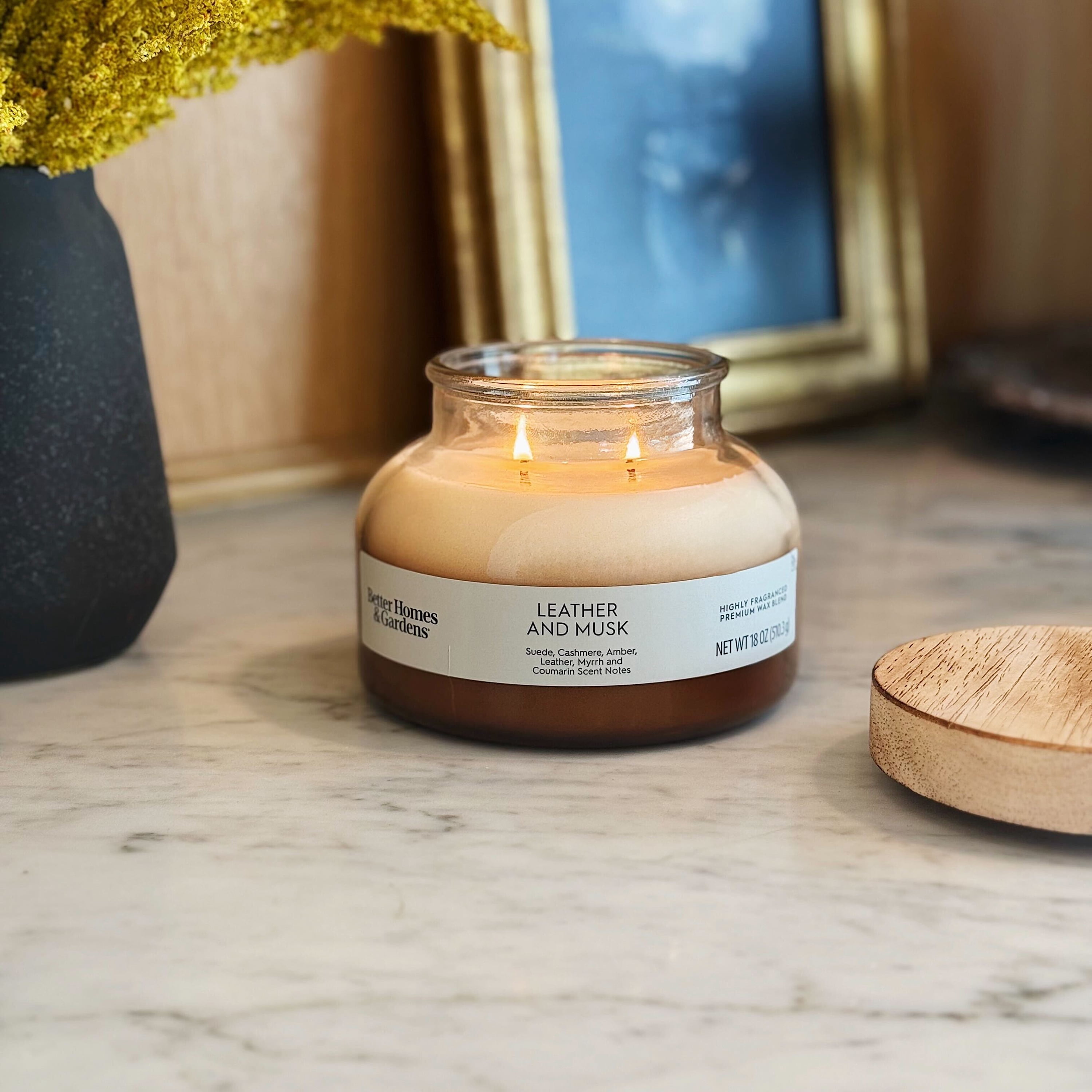 Better Homes and Gardens Leather and Musk Scented 2-Wick Ombre Jar Candle 18oz.