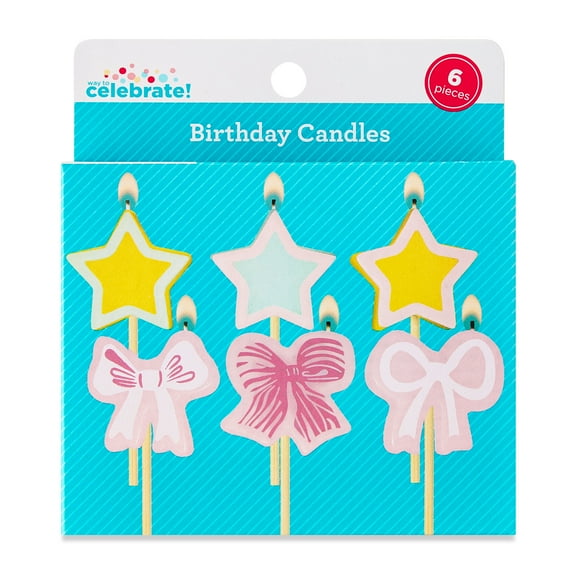 Multicolor Star and Bow Birthday Candles Set, 6 Pieces, by Way To Celebrate