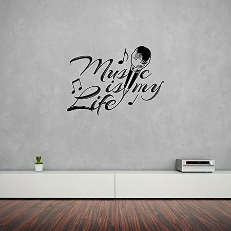 Musical Instrument Deals Music is my Life Wall Decal - Music Wall Sticker, Musical Vinyl Wall Art, Home Decor, Melody Wall Mural - 4582 - White, 16in x 11in ()