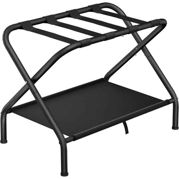 Luggage Rack , Folding Load-Bearing Steel Rack, Easily Assemble Metal Bracket, Narrow, Foldable, for Guest Room, Bedroom, Hotel Space Storage Rack, Black (1Pack)