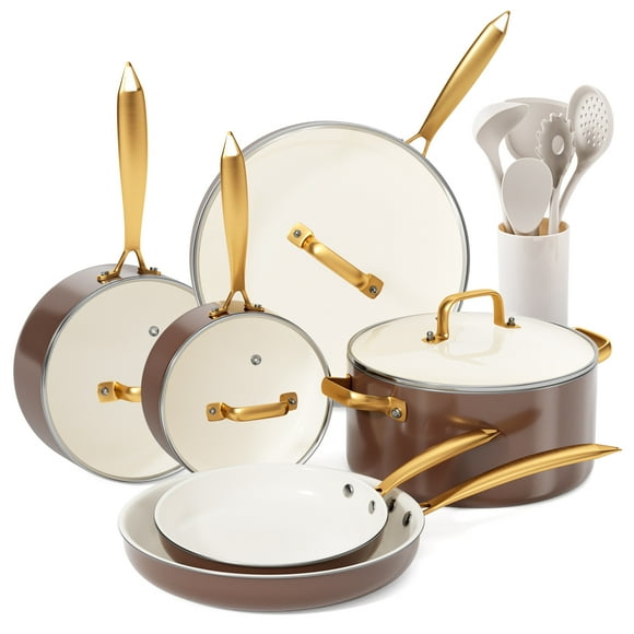 Caannasweis 15 Pieces Ceramic Cookware Sets, Nonstick Pots and Pans Lightweight Cookware Set with Cooking Utensils Set